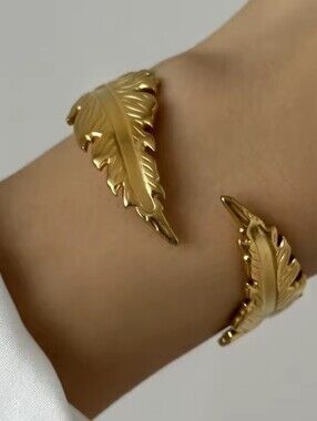 New! Gold Feather Open Cuff Bracelet – Gold Plated NWOT (2010) Boho